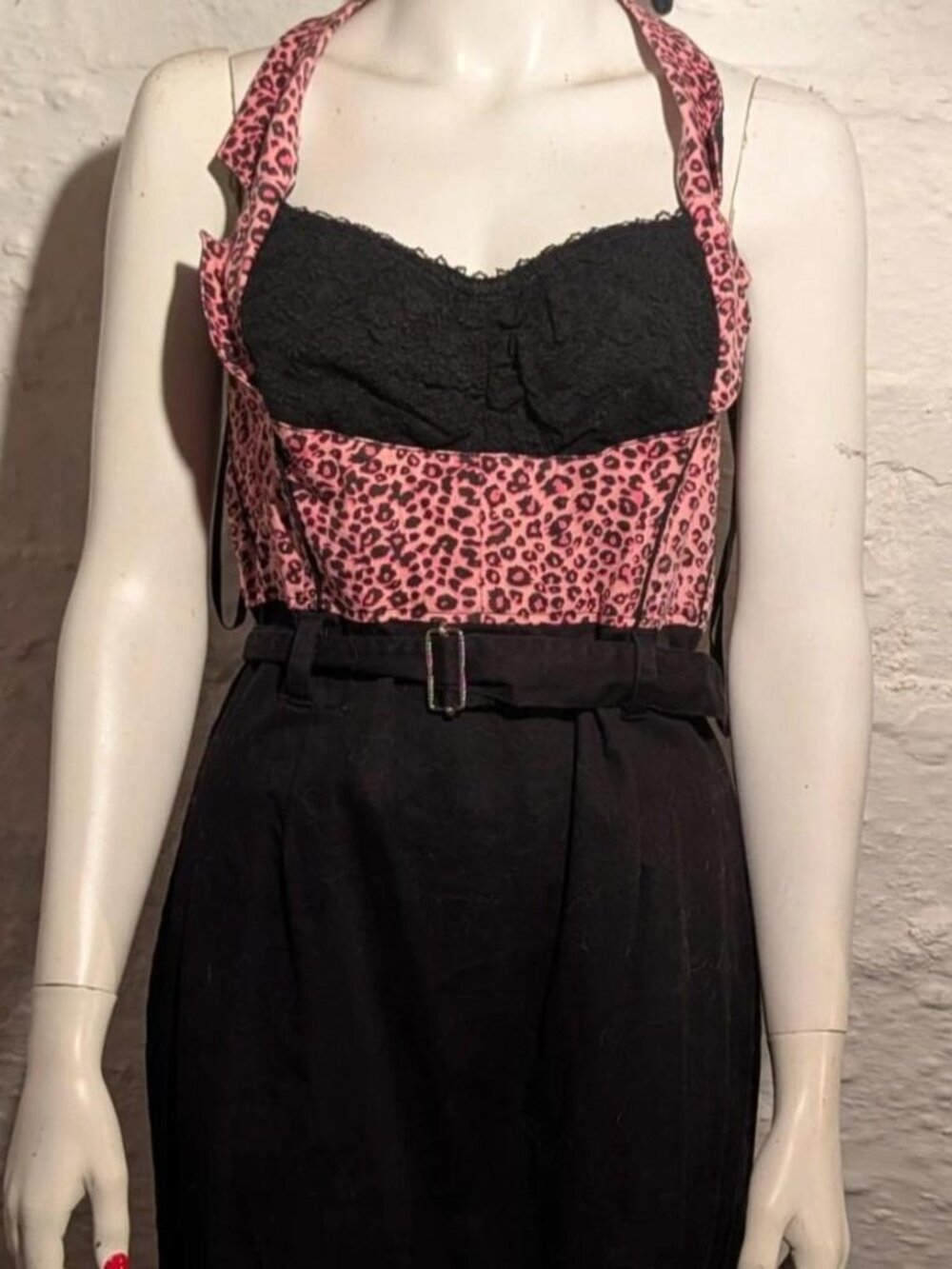 Rare Archival Vintage Tripp NYC Black/Pink Leopard Halter Dress XL